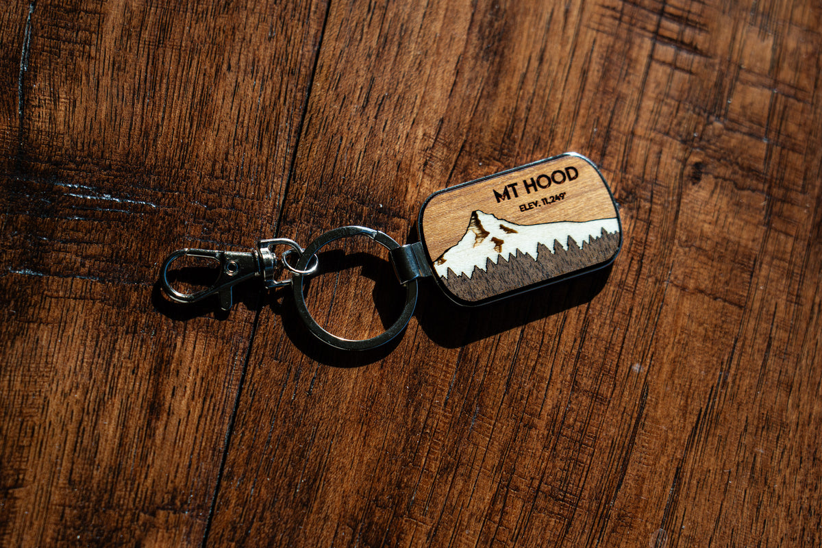 Mt Hood Oregon Metal and Wood Keychain – Path and Oak