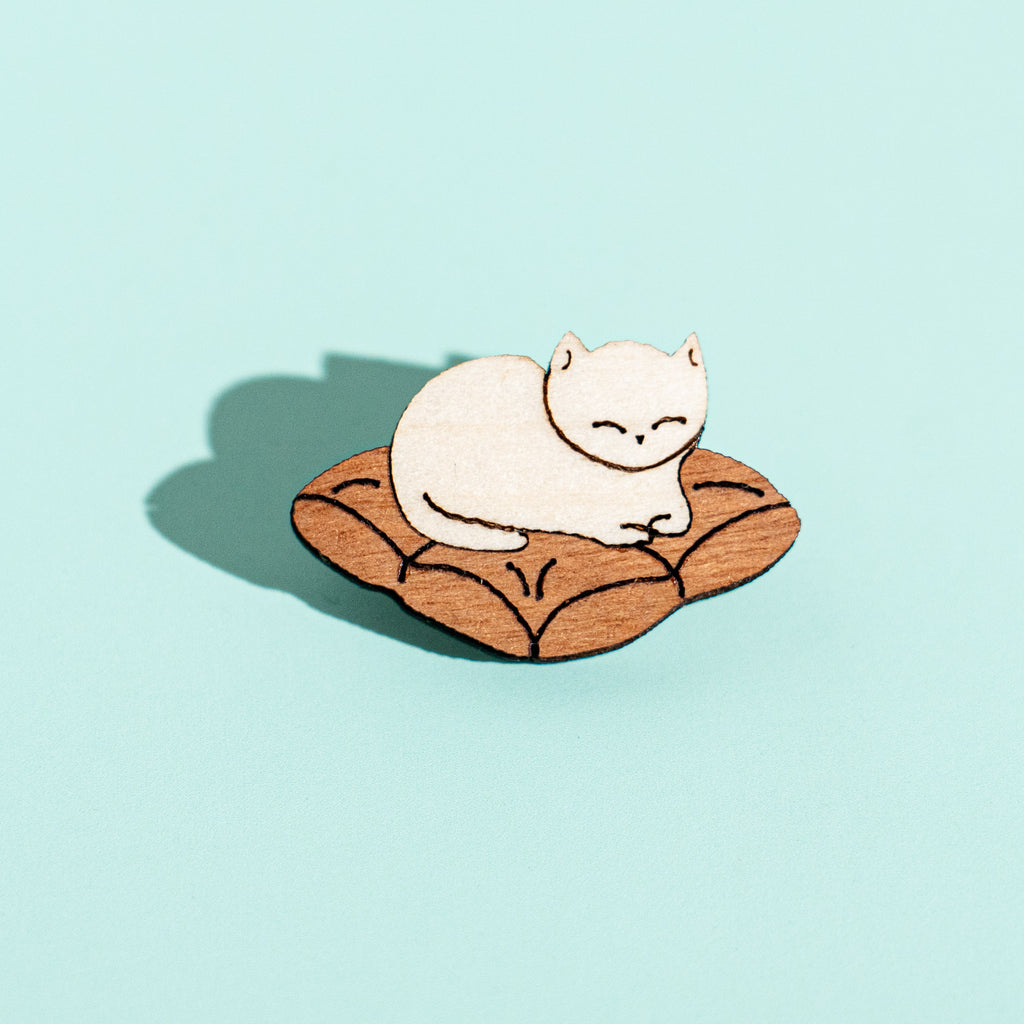 Cat on Pillow Wood Pin