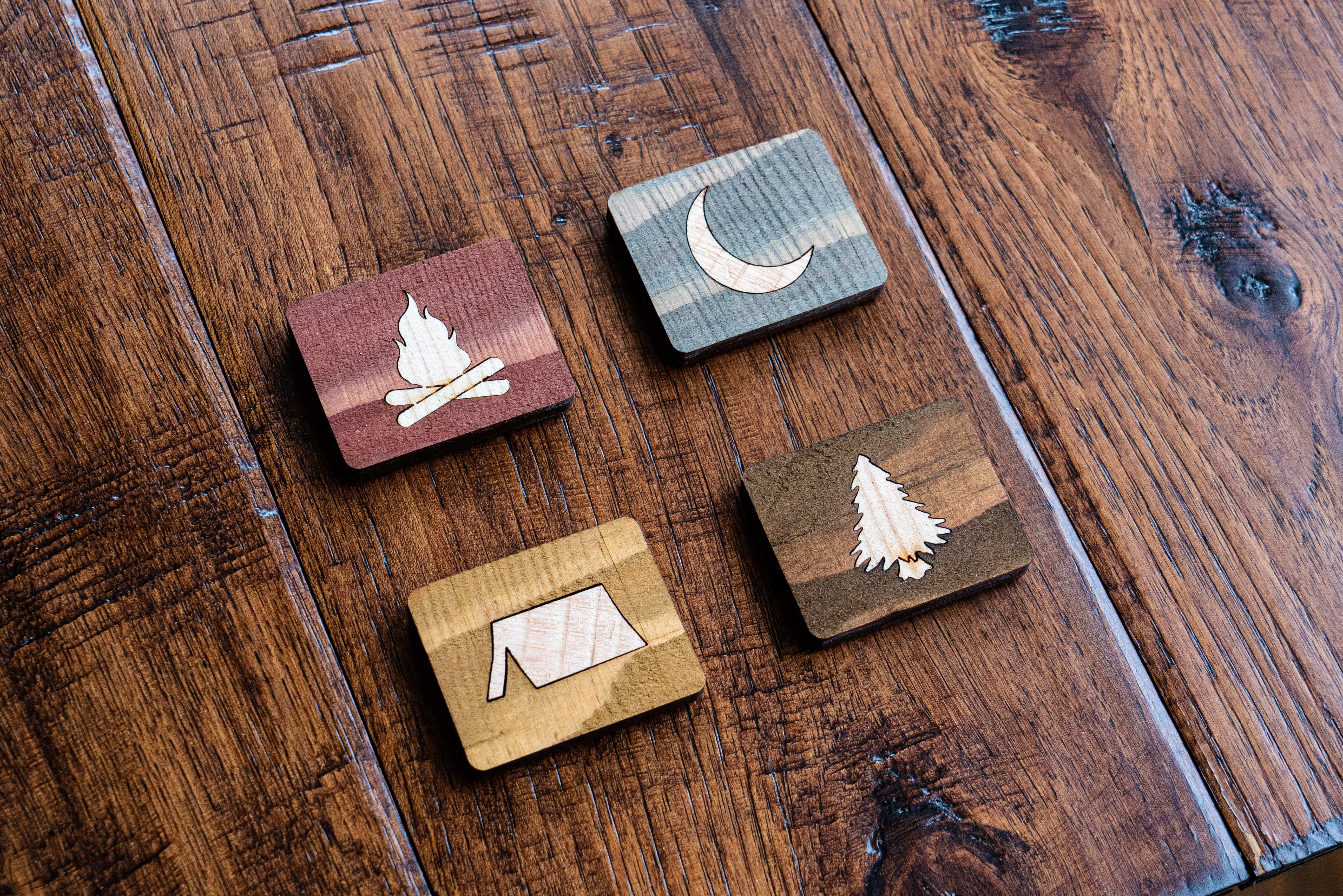 Camping Themed Wood Magnets Set of 4