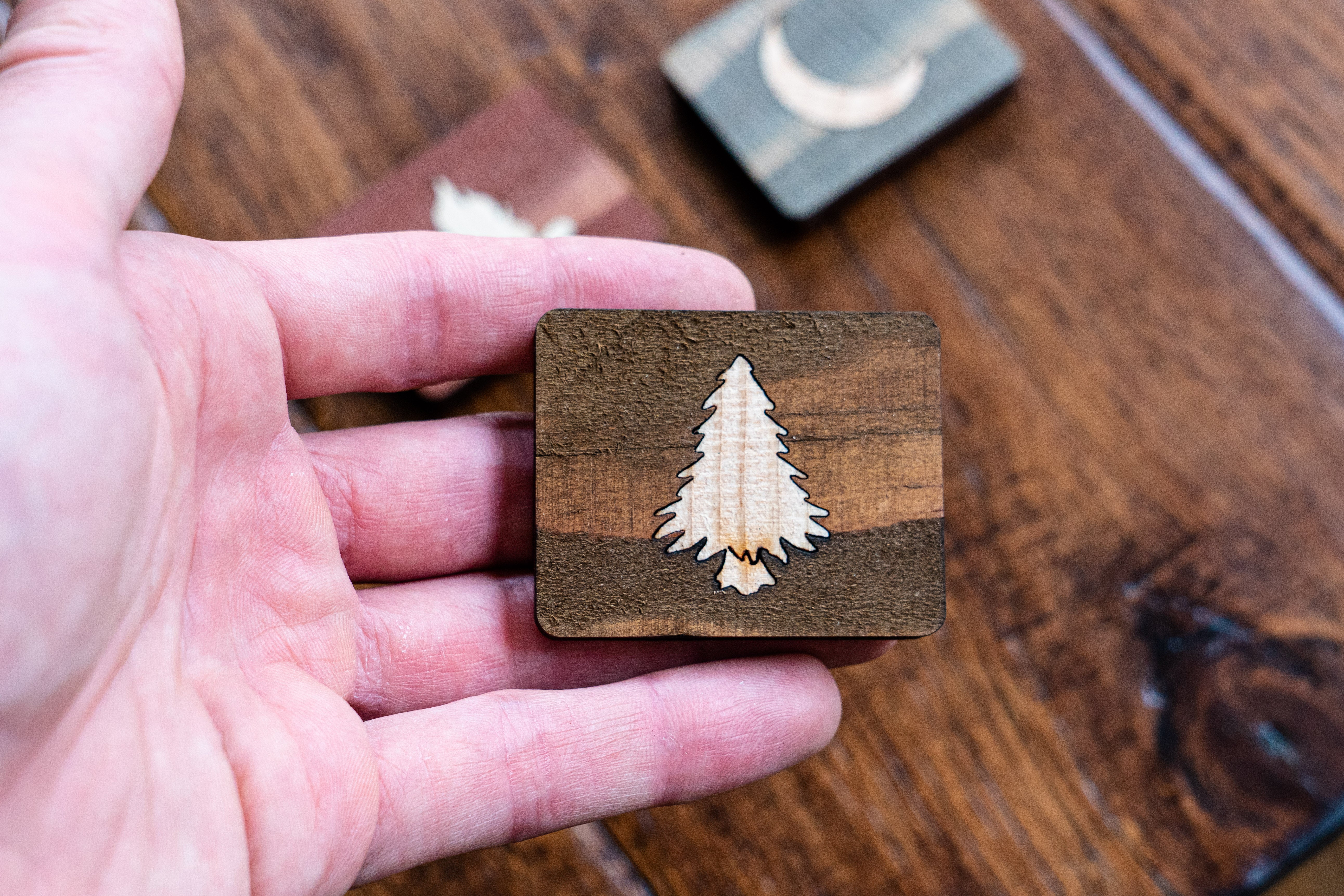 Camping Themed Wood Magnets Set of 4