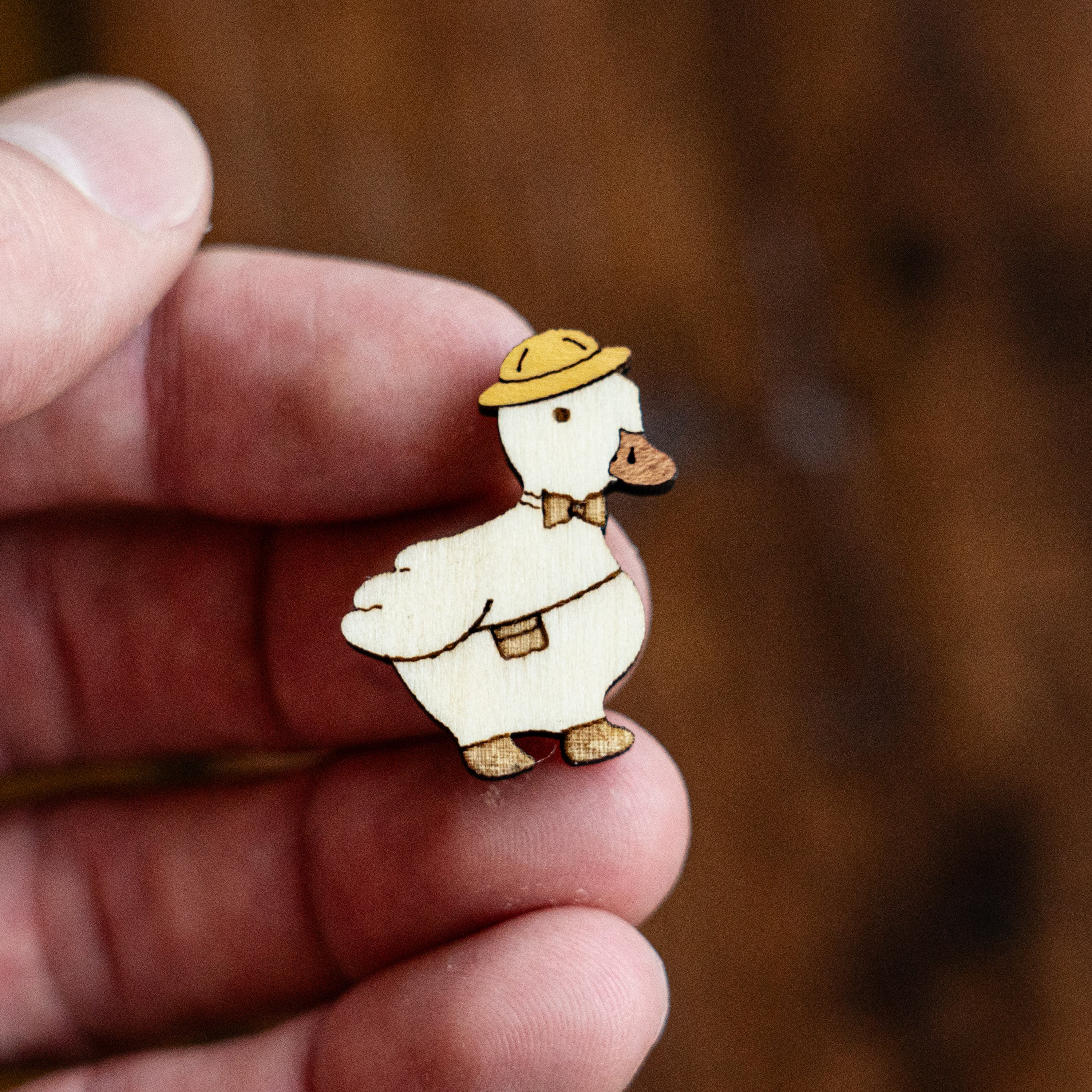 Cute Duck in Hat Wood Pin