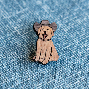 Dog with Cowboy Hat Wood Pin