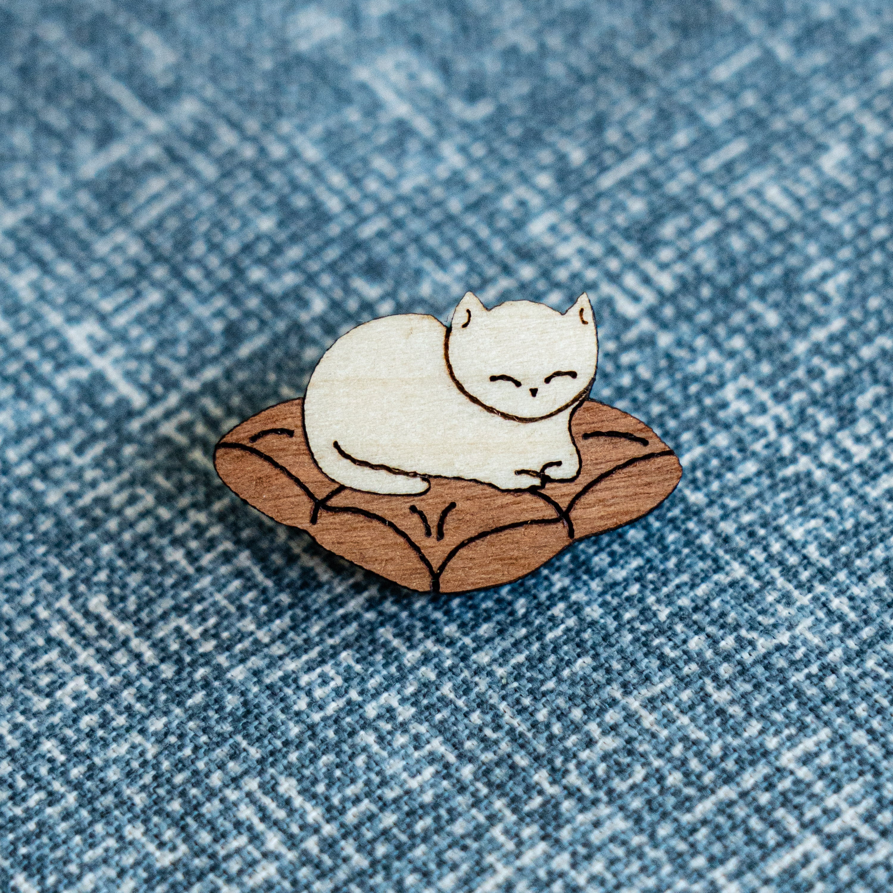 Cat on Pillow Wood Pin