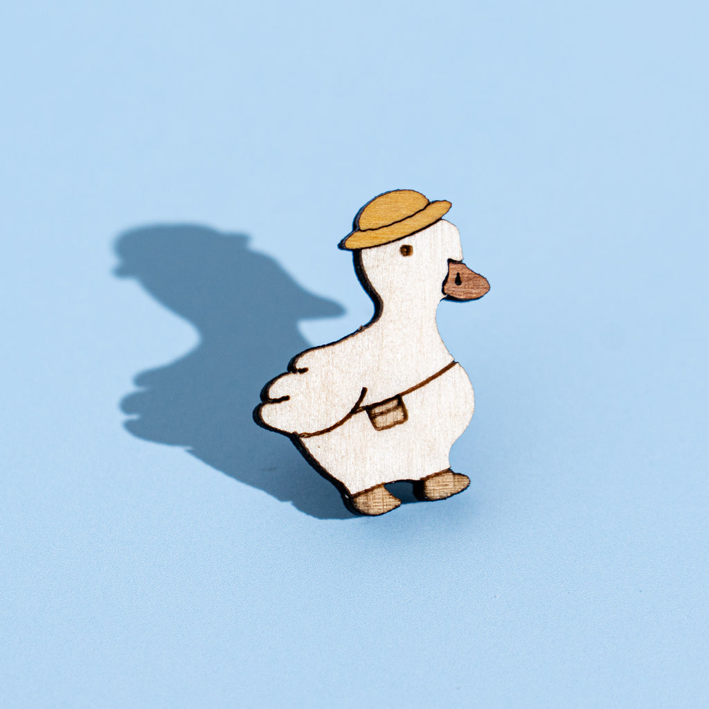 Cute Duck in Hat Wood Pin
