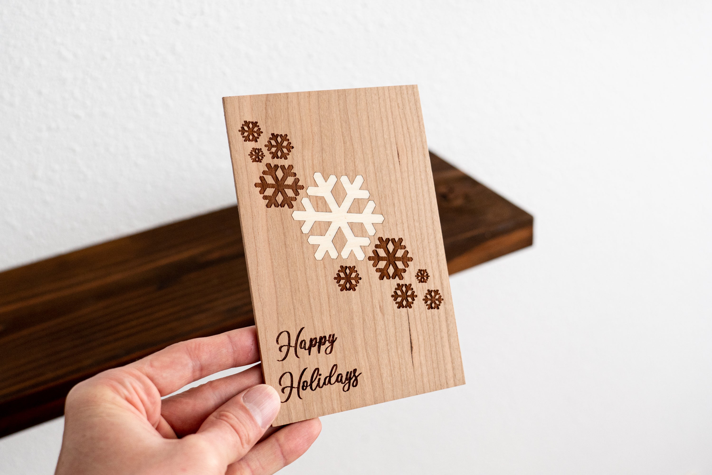 Happy Holidays Snowflakes  - Wood Greeting Card