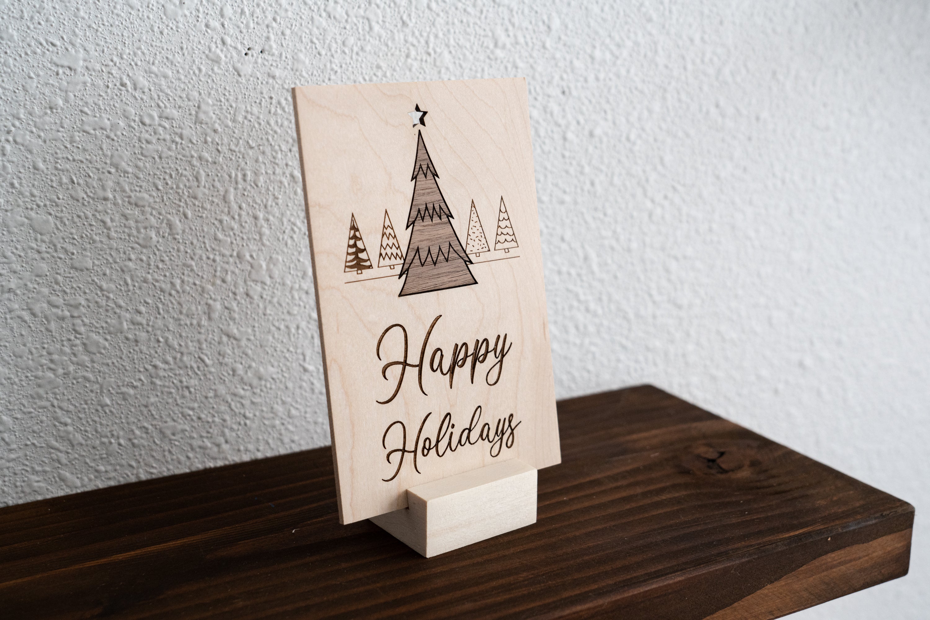 Happy Holidays Trees - Wood Greeting Card