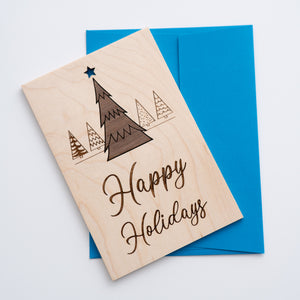 Happy Holidays Trees - Wood Greeting Card
